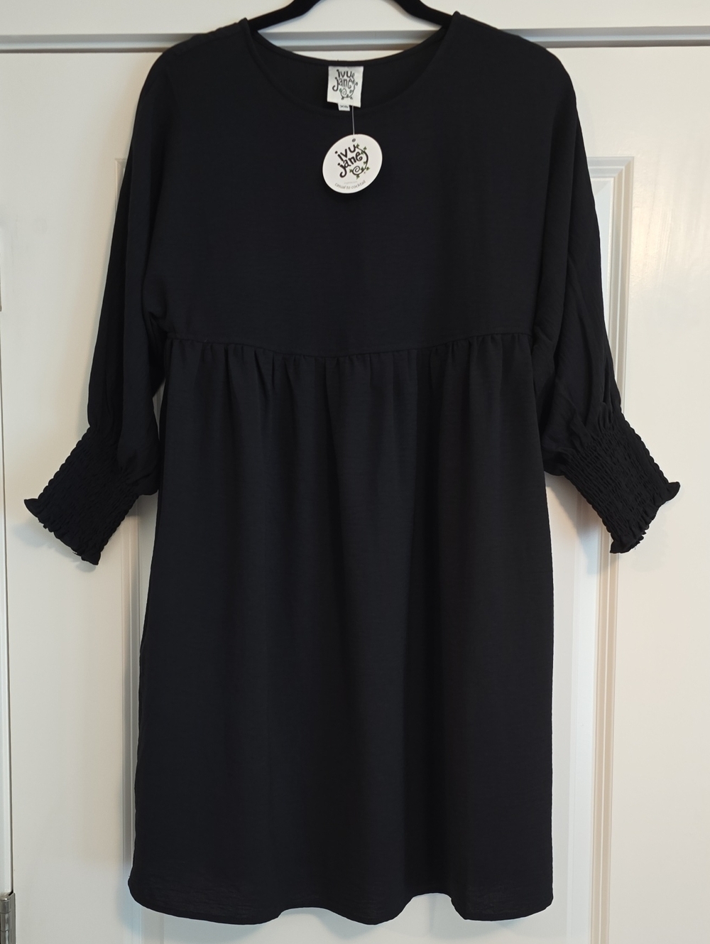 Ivy Jane Black Babydoll Dress NWT Smocked Balloon Sleeve Casual Cocktail  XS